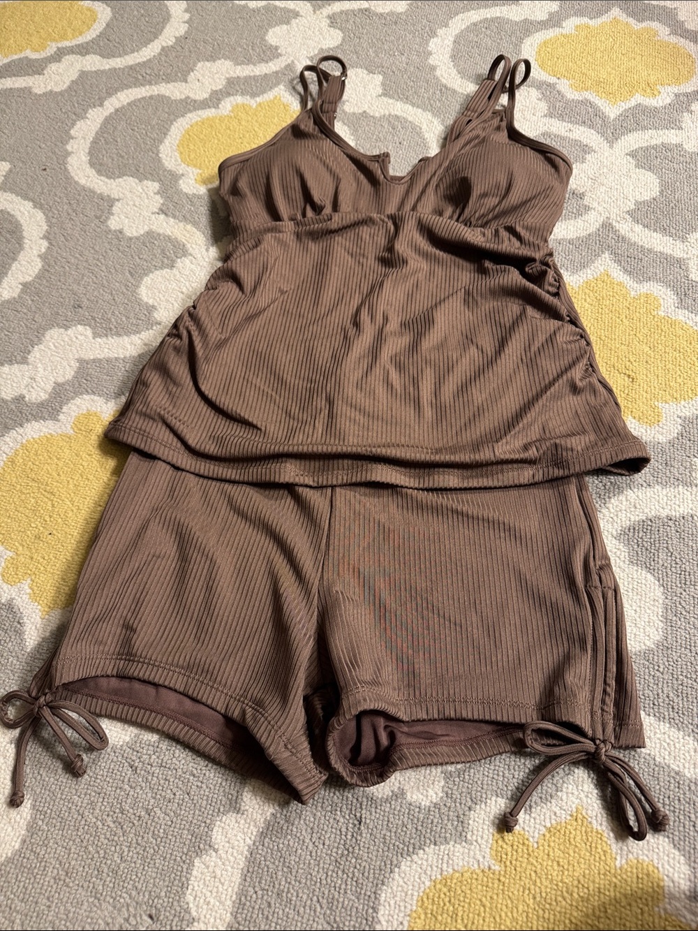Brown Ribbed bathing suit brand new size large